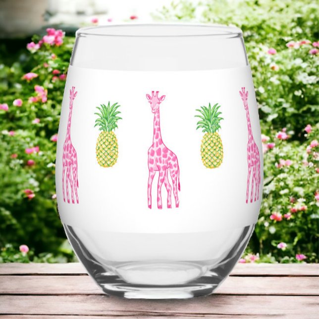 Preppy Pink Giraffes Ananas Classic Weinglas Ohne Stiel (Von Creator hochgeladen)