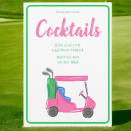 Preppy Pink Golf Cart Cocktail Party Einladung