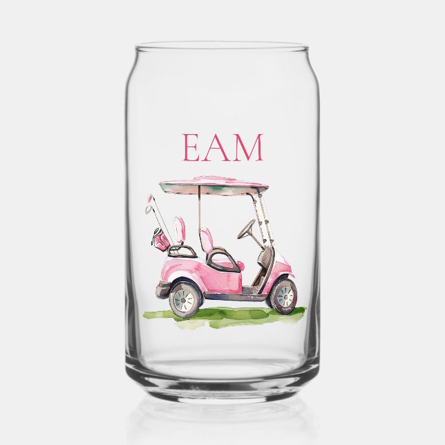 Preppy Pink Golf Cart Monogram Dosenglas (Vorderseite)
