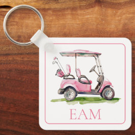 Preppy Pink Golf Cart Monogram Schlüsselanhänger