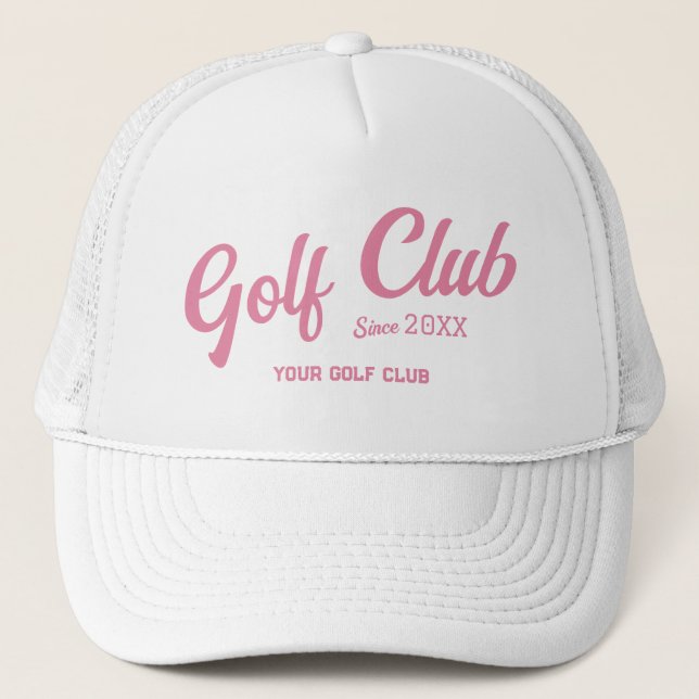 Preppy Pink Golf Club Custom Wappen Weiß Truckerkappe (Vorderseite)