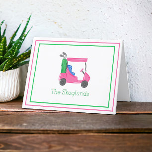 Preppy Pink Golfcart / Personalisierter Golfwagen Dankeskarte
