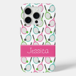 Preppy Pink Green Aquamarin Tennis Muster Personal iPhone 15 Pro Hülle