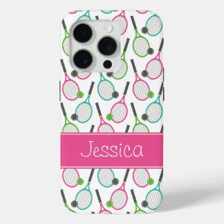 Preppy Pink Green Aquamarin Tennis Muster Personal iPhone 15 Pro Hülle