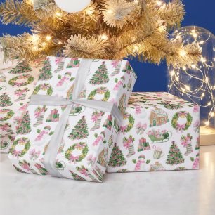 Preppy Pink & Green Christmas Geschenkpapier