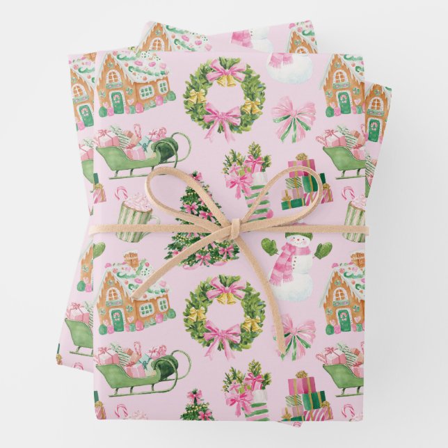 Preppy Pink & Green Christmas Geschenkpapier Set (Beispiel)