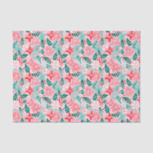 Preppy Pink & Green Christmas Poinsettias Seidenpapier