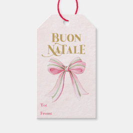 Preppy Pink & Green Coquette Bow Buon Natale Geschenkanhänger