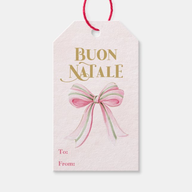 Preppy Pink & Green Coquette Bow Buon Natale Geschenkanhänger (Vorderseite)