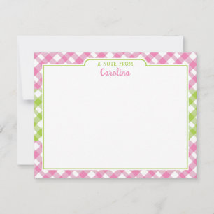 Preppy Pink Green Gingham Girly Stationery Mitteilungskarte