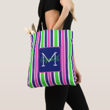 Preppy Pink Green Navy Blue Strip Monogram