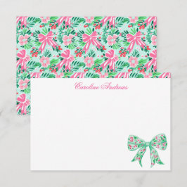Preppy Pink & Green Palm Beach Holly Bow Dankeskarte