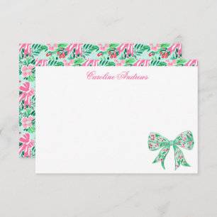 Preppy Pink & Green Palm Beach Holly Bow Dankeskarte