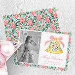Preppy Pink & Green Palm Beach Weihnachtsglocke Feiertagskarte<br><div class="desc">PreppyPrint.com - Feiern Sie Weihnachten im Stil! Fügen Sie Ihre personalisierte Touch zu diesen Weihnachtskarten hinzu. Übertragen Sie dieses Design auch auf die Produkte Ihrer Wahl! Klicken Sie unter "Logo & Independent Creator Mark" auf "Entfernen von der Rückseite der Karte", um den QR-Code von der Rückseite der Karte zu entfernen....</div>