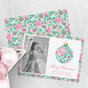 Preppy Pink & Green Palm Beach Weihnachtsschmuck Feiertagskarte