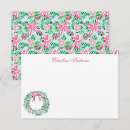Preppy Pink & Green Palm Beach Wreath Dankeskarte