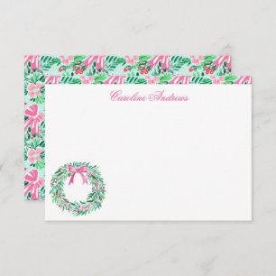 Preppy Pink & Green Palm Beach Wreath Dankeskarte