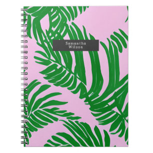 Preppy Pink & Green Palm Blätter Notizblock