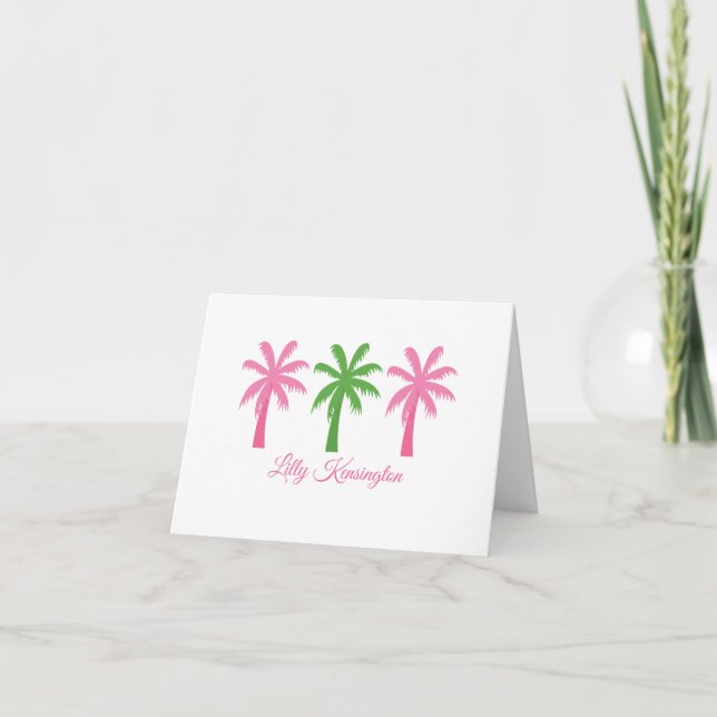 Preppy Pink & Green Palm Trees Faltende Mitteilung (Vorderseite)