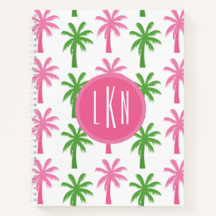 Preppy Pink & Green Palm Trees Monogram Notebook Notizbuch