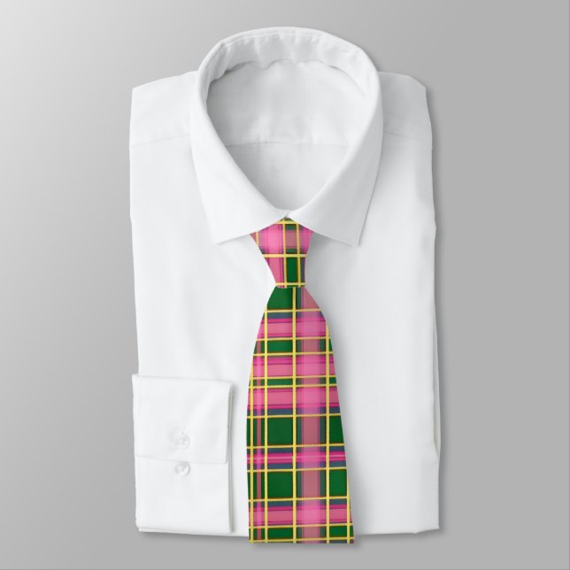 Preppy Pink & Green Plaid  Neck Tie Krawatte (Gebunden)