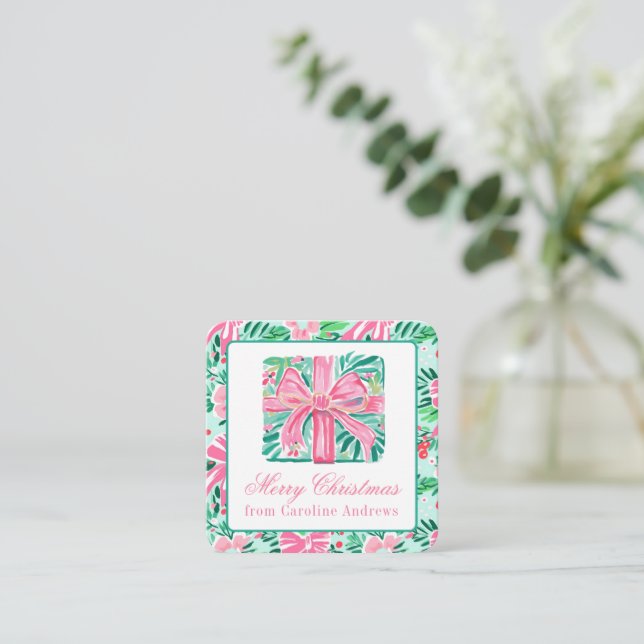 Preppy Pink & Green Weihnachten Vorgeschmack Mitteilungskarte (Stehend Vorderseite)