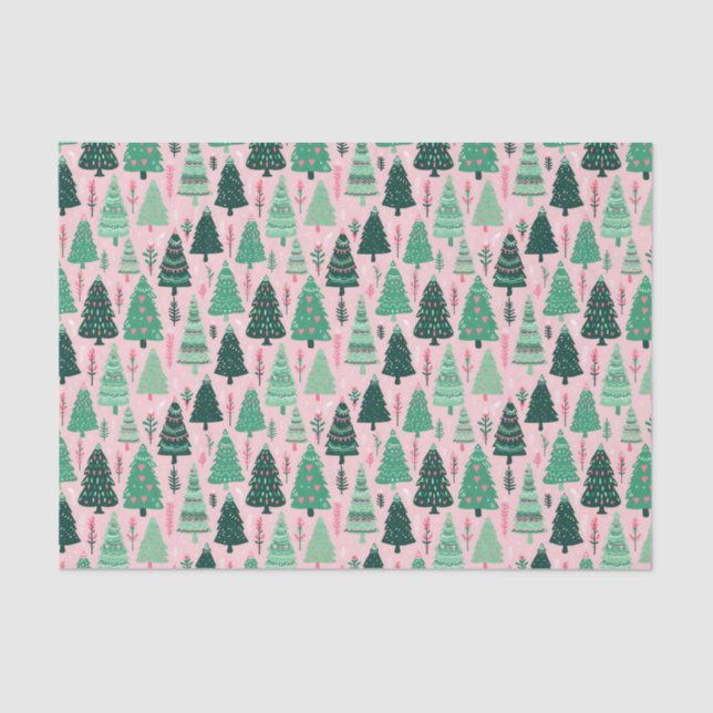 Preppy Pink & Green Weihnachtsbaumen Seidenpapier (Vorderseite)