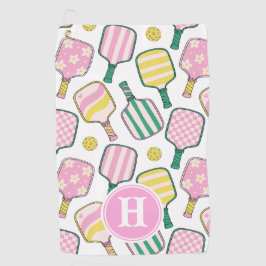 Preppy Pink Green Yellow Picklebal Monogram Handtu Golfhandtuch