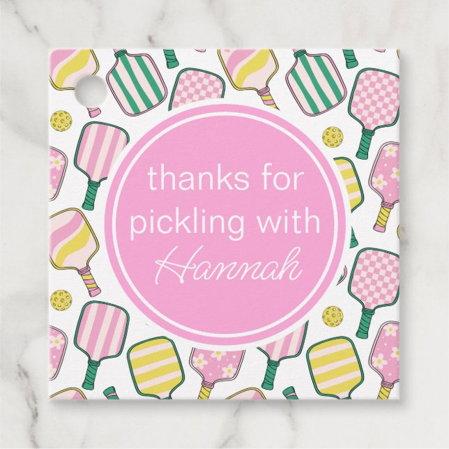 Preppy Pink Green & Yellow Pickleball Geschenkanhänger (Vorderseite)