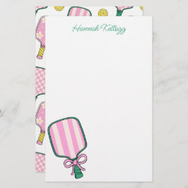 Preppy Pink Green & Yellow Pickleball Personalisie Briefpapier