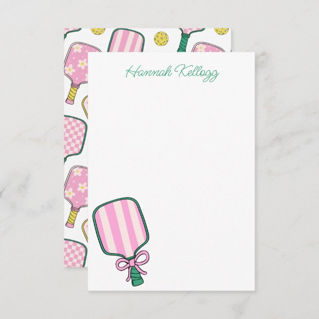 Preppy Pink Green & Yellow Pickleball Personalisie Dankeskarte (Vorne/Hinten)