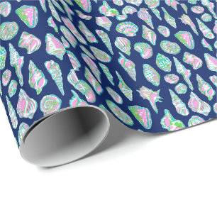 Preppy Pink Grün Muscheln Navy Geschenkpapier
