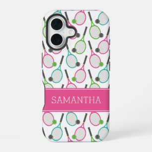 Preppy Pink Grün Türkis Tennis Muster Personalisie iPhone 16 Hülle