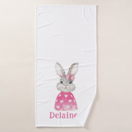 Preppy Pink Heart Bow Bunny Personalisiert Badehandtuch