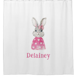 Preppy Pink Heart Bow Bunny Personalisiert Duschvorhang