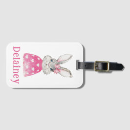 Preppy Pink Heart Bow Bunny Personalisiert Gepäckanhänger