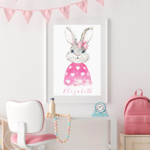 Preppy Pink Herz Personalisiert Bunny Leinwanddruck
