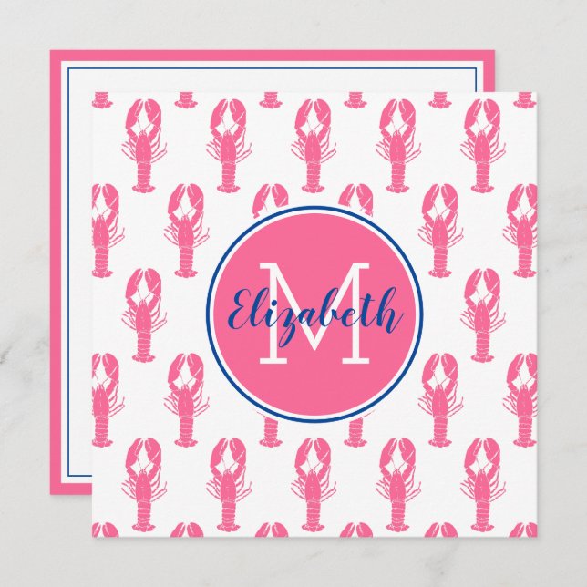 Preppy-Pink-Hummer auf Weiß mit Navy-Monogramm (Vorne/Hinten)