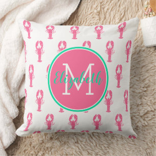 Preppy-Pink-Hummer auf weißem Monogramm Kissen