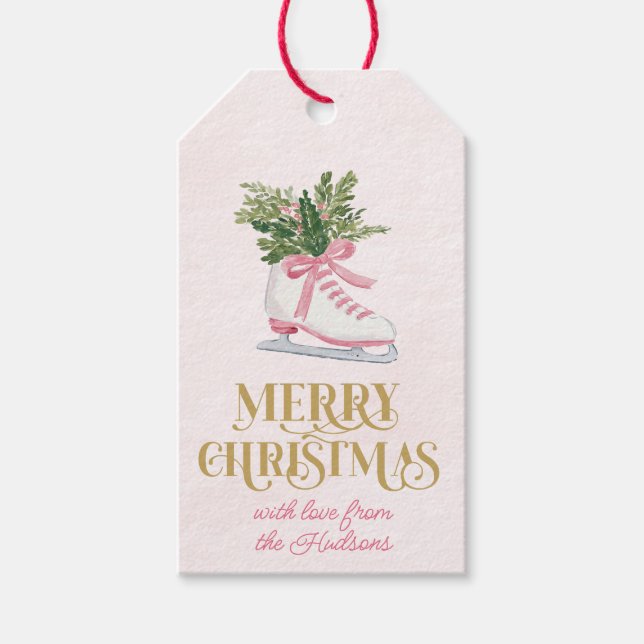 Preppy Pink Ice Skate Christmas gift tag Geschenkanhänger (Vorderseite)