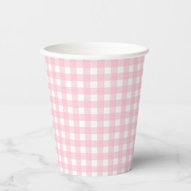 Preppy Pink Kariert Gingham Party Pappbecher (Vorderseite)