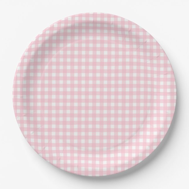 Preppy Pink Kariert Gingham Party Pappteller (Vorderseite)