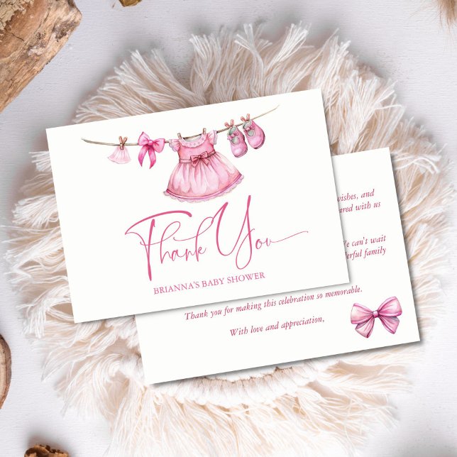 Preppy pink Kleidung auf einer Linie Mädchen Babyd Dankeskarte (Preppy pink clothes on a line girls baby shower thank you card cute whimsical girly thank you cards)