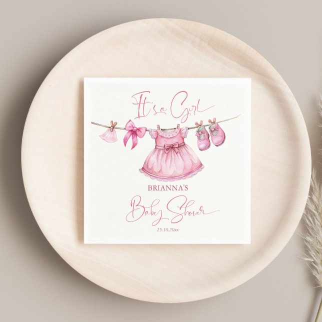 Preppy pink Kleidung auf einer Linie Mädchen Babyd Serviette (Preppy pink clothes on a line girls baby shower personalized printed napkins table decor)