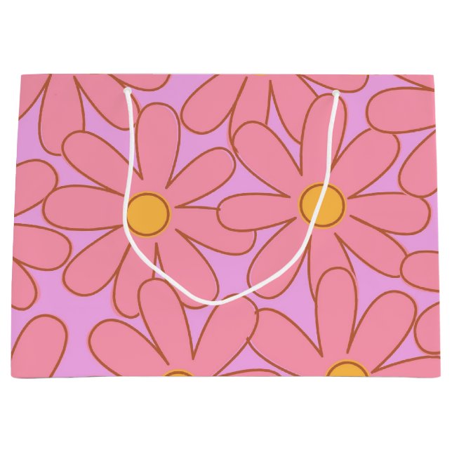 Preppy Pink Lila Floral Einfaches Muster Blume Große Geschenktüte (Vorderseite)