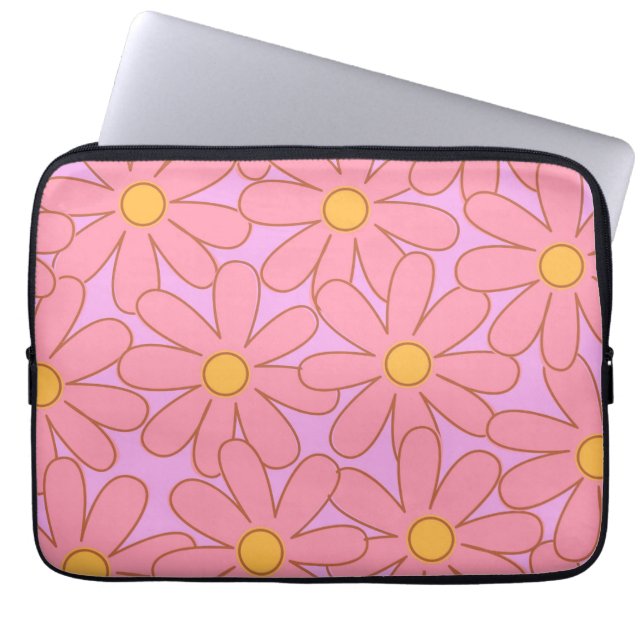 Preppy Pink Lila Floral Einfaches Muster Blume Laptopschutzhülle (Vorderseite)