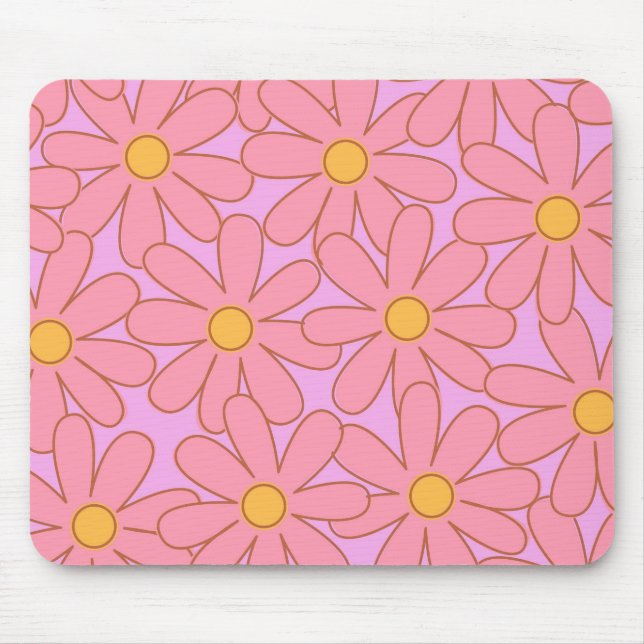 Preppy Pink Lila Floral Einfaches Muster Blume Mousepad (Vorne)