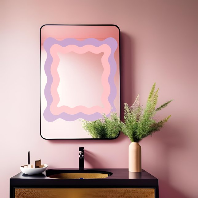 Preppy Pink Lila Wavy Rectangle Mirror Fensteraufkleber (Von Creator hochgeladen)