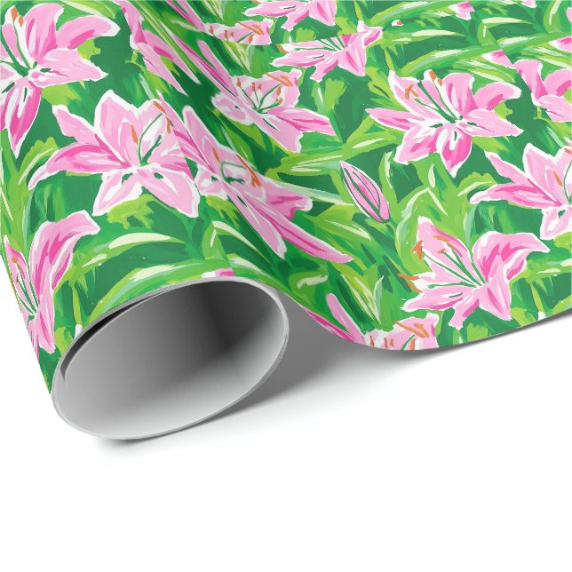 Preppy Pink Lily Floral Chic Botanical Gift  Geschenkpapier (Rolleneckpunkt)