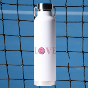 Preppy Pink LOVE Pickleball Weiß Trinkflasche